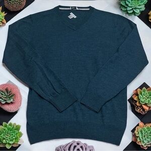 Vintage Y2K DKNY Teal V-Neck Merino Wool Blend Long‎ Sleeve Men’s Size M